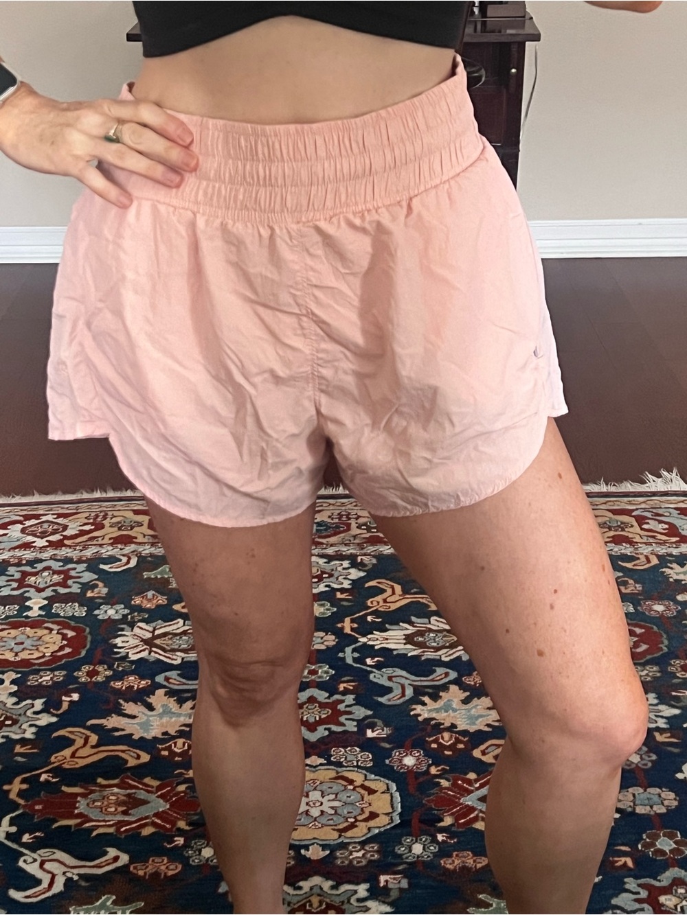 Women's Pink Elastic-Waist Lined Running Shorts